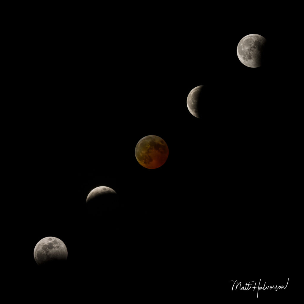 Five Blood Moon Phases in one image